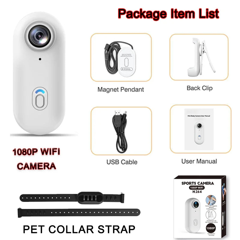 4K HD Outdoor Magnetic POV Camera 30FPS Mini Pet Vlogging Collar Camera for Cats Dogs Wireless Back Clip Mount Necklace Bodycam